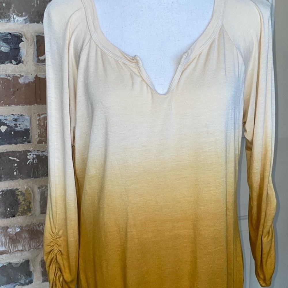 3/$20 Jule Yellow Gold & Amber Ombre Tied Waist Top Boho Chic - Picture 8 of 8